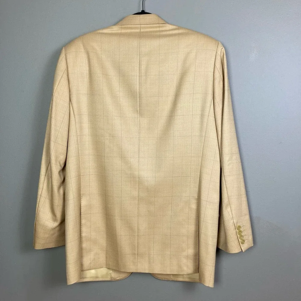 Baroni‎ Couture Sport Coat  Size 38R Tan Camel Plaid Wool Blazer light neutrals